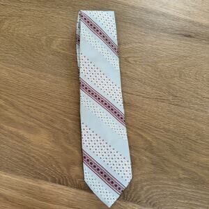 Vintage Christian Dior Cravates Paris Tie Polyester Geometric Striped Light Grey